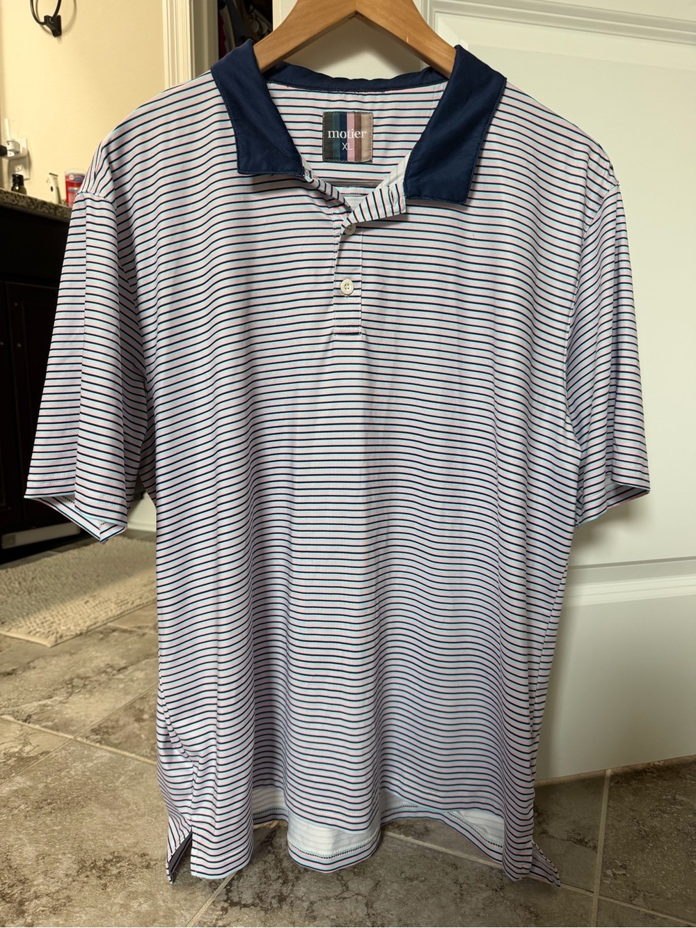 Motier Men’s Navy Collar White Striped Polo Shirt